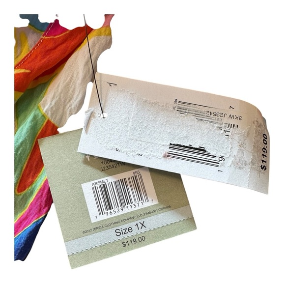 John Mark NWT Off Shoulder Rainbow Smocked Peasant Blouse Tiered 1X Boho Resort - Picture 8 of 15